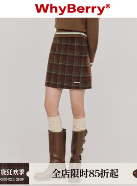 WhyBerry 23AW“藏在石榴里”红棕格小短裙秋冬半身裙复古英伦风