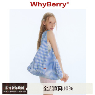 原创格纹休闲包包复古拉链单肩包 草莓打包袋 WhyBerry 25SS