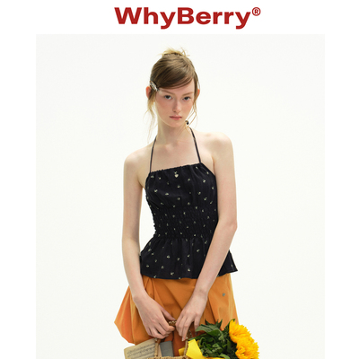 WhyBerry 26SS“热恋期”甜酷风碎花挂脖吊带上衣法式系带背心女