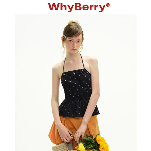 WhyBerry 26SS“热恋期”甜酷风碎花挂脖吊带上衣法式系带背心女