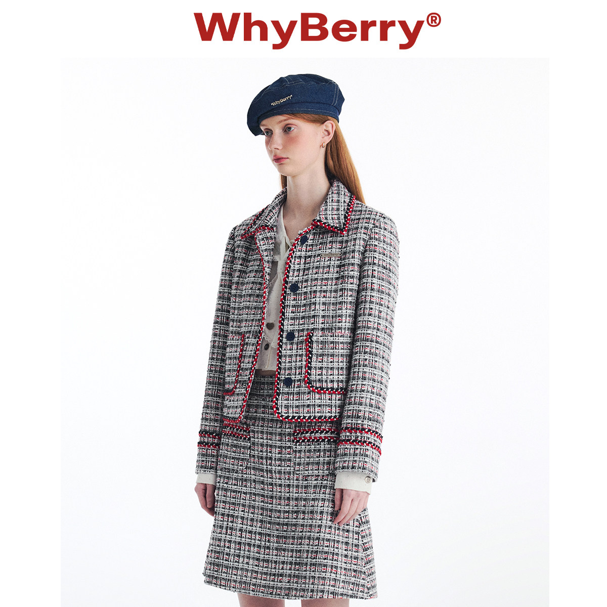 WhyBerry 24AW“月下霜”复古小香风外套短款方领垫肩箱型上衣女