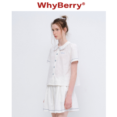 WhyBerry 26SS“落日海屿”经典娃娃领短袖衬衫甜美初恋感上衣女