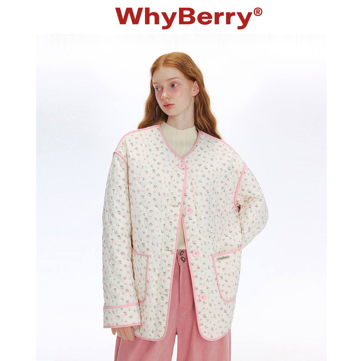 WhyBerry 24AW“奇遇小人国”小碎花撞色棉服轻盈口袋外套秋冬