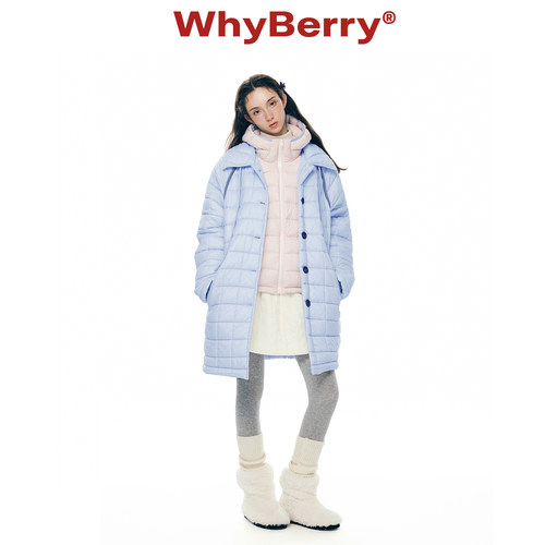 WhyBerry 25AW“轻薄暖气”菱格绗棉中长款棉服韩系温柔秋冬外套