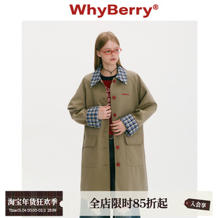 WhyBerry 25AW“柏林假日”复古英伦格纹长外套撞色风衣秋冬大衣