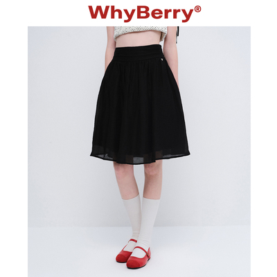 WhyBerry 26SS“花絮轻风”黑色复古显瘦A字半身裙韩系褶皱蓬蓬裙