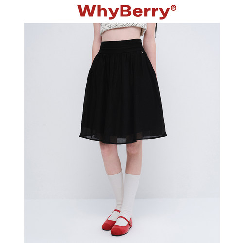 WhyBerry 26SS“花絮轻风”黑色复古A字半身裙夏季韩系蓬蓬裙女