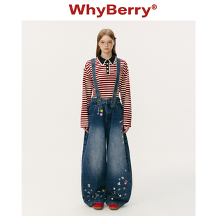 复古水洗牛仔裤 WhyBerry 25AW 丹宁木马 女 慵懒百搭宽松背带裤