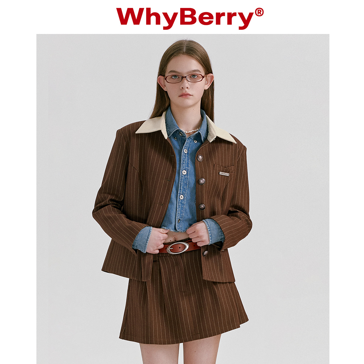 WhyBerry 23AW“美拉德反应”复古撞色垫肩上衣格纹外套