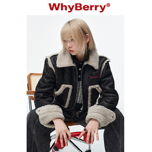 WhyBerry 22AW“街头布朗尼”皮毛一体机车夹克美式皮衣复古外套