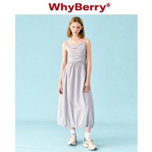 WhyBerry 青檸汽水 復古法式 吊帶連衣裙格子長裙甜美風 23SS