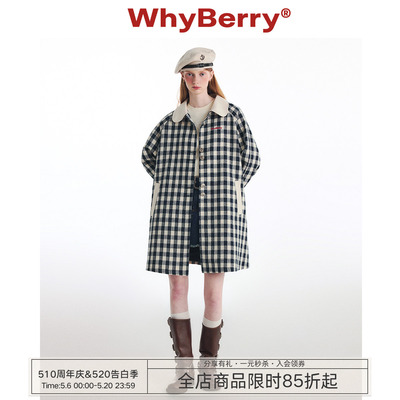 WhyBerry 24AW“蓝莓华夫饼”复古格纹风衣中长款英伦风外套秋冬