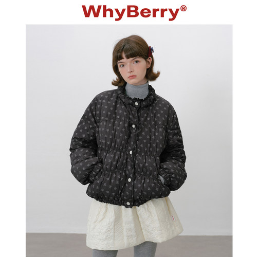 WhyBerry 25AW“暖冬泡芙”碎花抽绳羽绒服宽松厚款云朵感短外套