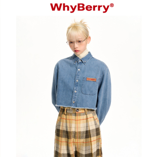 短款 WhyBerry 22AW Bai搭丹宁 外套复古毛边牛仔衬衣女 衬衫