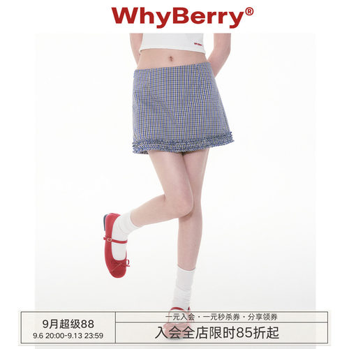 WhyBerry 25SS“摘星魔女”A字格纹复古裙子木耳边半裙短款设计