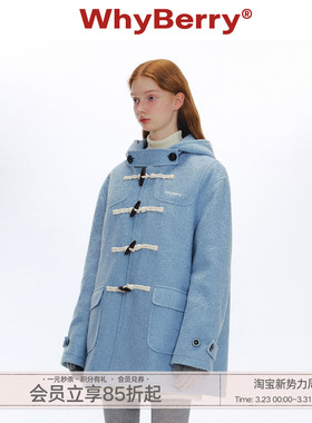 WhyBerry 24AW“泡芙学院”蓝色牛角扣大衣秋冬复古加厚毛呢外套