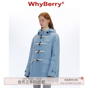 蓝色牛角扣大衣秋冬复古加厚毛呢外套 泡芙学院 WhyBerry 24AW