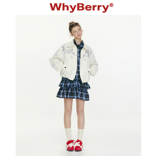 WhyBerry 26SS“跃动轨迹”白色绣花夹克小众设计感棒球服外套女