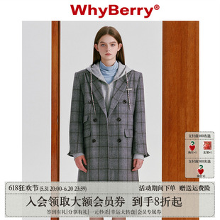 23AW WhyBerry 恒温羊毛 复古长款 格纹大衣宽松垫肩口袋外套