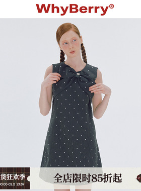 WhyBerry 24SS“星的重奏”微A连衣裙不规则蝴蝶结黑色裙子女