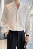 轻熟风立领男士长袖宽松衬衫白S123/P65控98，男装衬衫，电商A242
