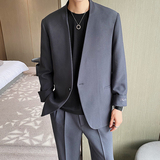 轻熟风无领设计一粒扣宽松休闲西装黑X168/P165控198，男装西服套装，电商A242