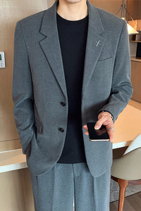 轻熟风色织面料宽松休闲男士西装 黑 X160/P175 控198图片