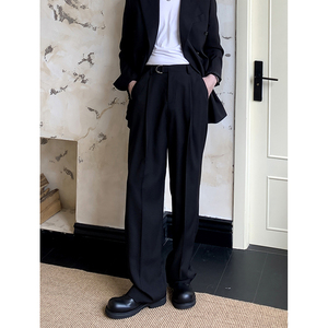 轻薄宽松腰带设计男士西裤 黑色 K223/P88 控118图片