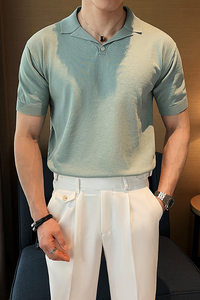 平驳领冰丝针织短袖POLO衫 绿色 ST58/P68 控98图片