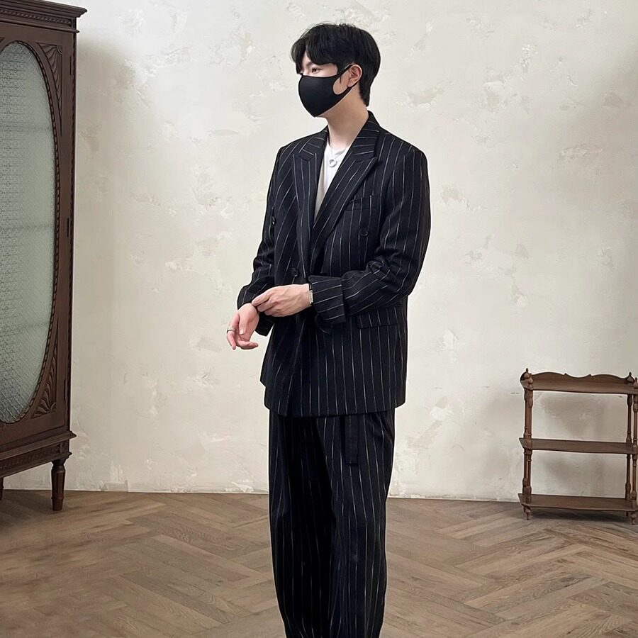 50羊毛男士条纹宽松西装灰色X222/P198控248,男装西服套装,电商A242