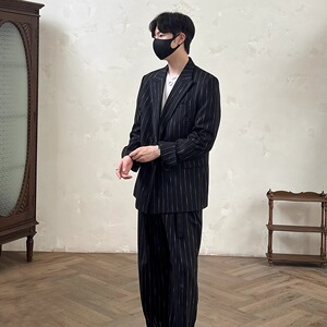 50羊毛男士条纹宽松西装 灰色 X222/P198 控248图片