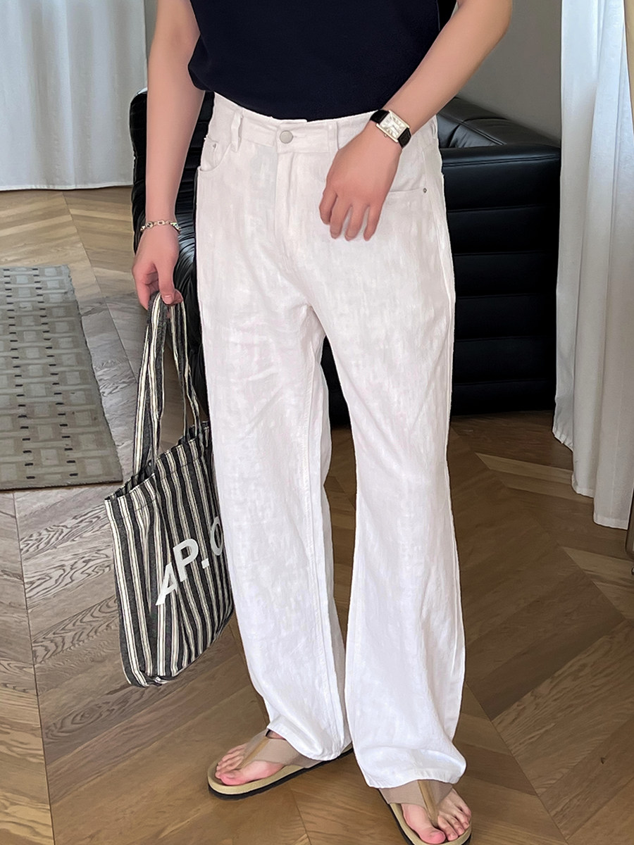 清凉舒适宽松阔腿麻料休闲裤白K214/P96控135，男装休闲裤，电商A242