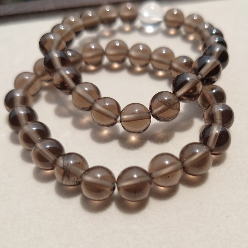 全净体天然茶晶手串女烟晶手链男东海茶水晶黑色烟水晶净体散珠子