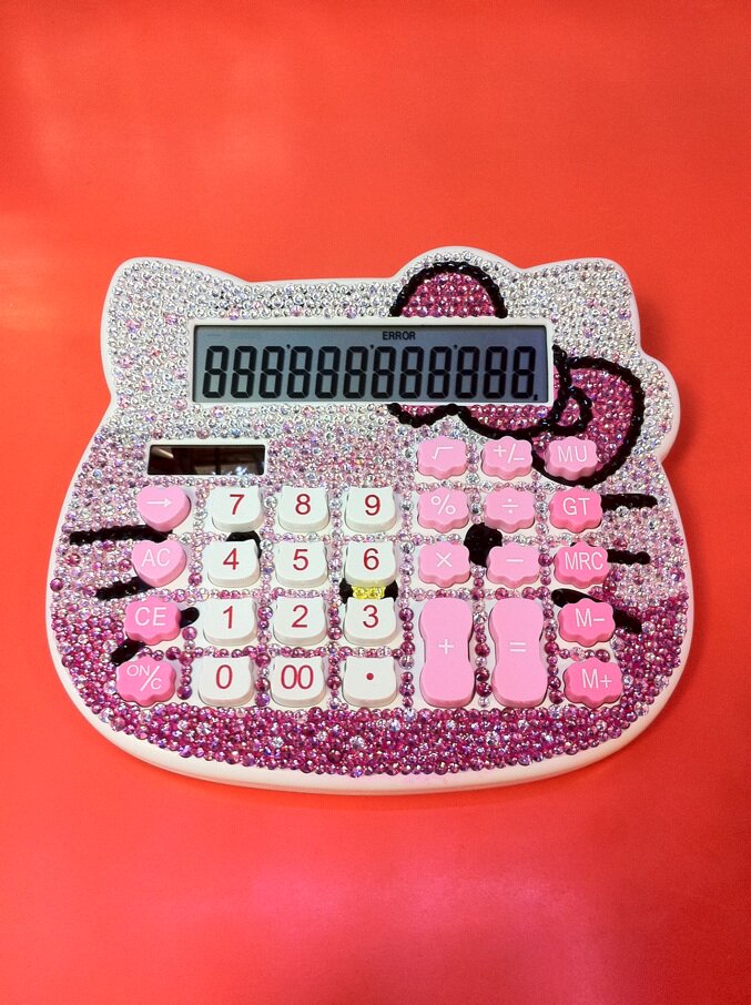 韩国卡哇伊HELLO KITTY 超闪玻璃钻渐变色太阳能卡通镶钻计算器