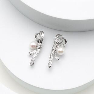 年货节 s925银花束蝴蝶结海水极光akoya耳钉 直播专拍不退改