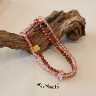 Rimmoto福运双喜南红玛瑙南红蜜蜡项链多圈叠戴手链财气满满