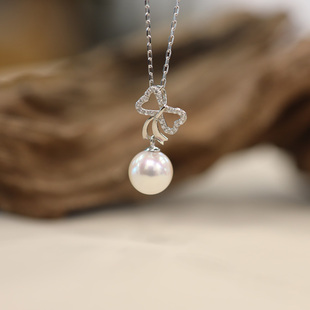 年货节 白18k金蝴蝶结海水akoya珍珠吊坠 直播专拍不退改