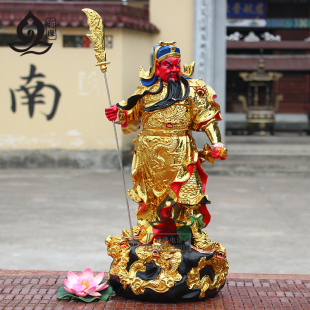 19寸站九龙关公像供奉招财摆件武财神红脸关二爷神像关帝树脂佛像