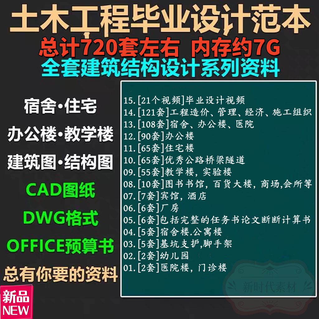 土木工程毕业设计范本全套施工组织设计cad图纸offoce预算书计算