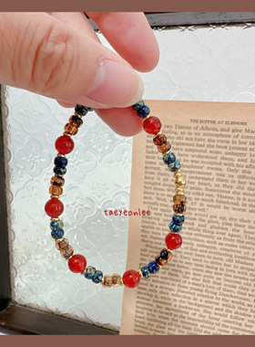 “追思故宫”进口捷克珠手链手串天然红玛瑙复古中式国风vintage