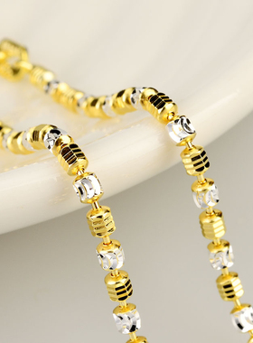 意大利工艺彩银手链女款S925纯银黄白双色弯刀珠六角珠调节手饰