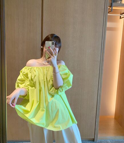 一字肩炸街减龄盐系衬衫女夏薄款