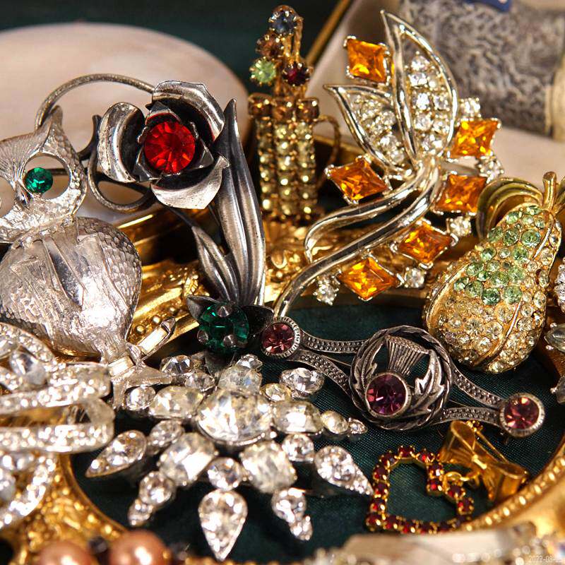 Vintage西洋古董中古首饰欧美ART/CORO宫廷复古镀金彩宝胸针胸花