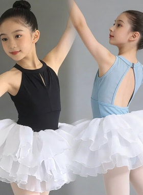 儿童夏季芭蕾舞高领背心网纱练功服女童中国舞六一演出考级形体服