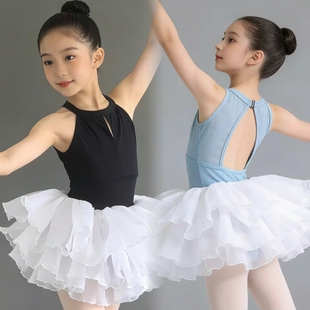 儿童夏季芭蕾舞高领背心网纱练功服女童中国舞六一演出考级形体服