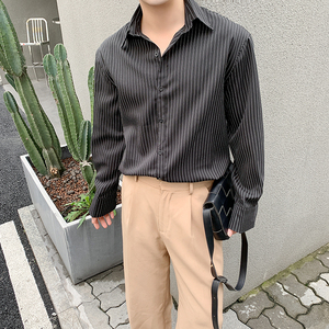 CS008-P59/2021长袖条纹秋季衬衫男士韩版衬衣休闲ins宽松外套男图片