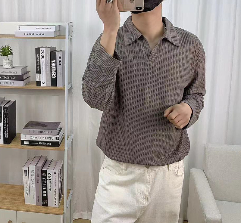 610A-3-TX196-P58男休闲韩版商务纯色尖领长袖T恤,男装T恤,星座610A-3（原钱塘4015)