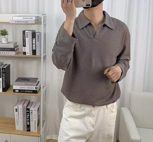 610A-3-TX196-P58 男休闲韩版商务纯色尖领长袖T恤图片