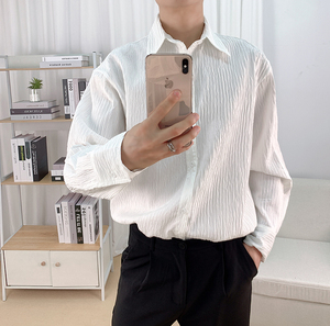 610A-3-CS158-P69秋季男士休闲长袖衬衫 宽松潮流衬衣 韩版白色衣图片