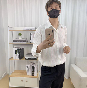 610A-3-CS204-P58高级感衬衫男长袖褶皱夏季薄款英伦风雅痞内搭图片